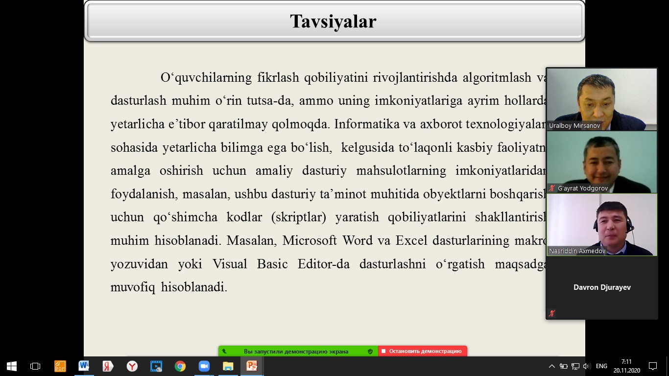 ONLINE MAHORAT DARSI TASHKIL QILINDI